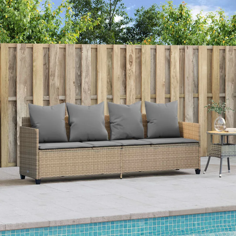 Chaise longue avec coussins beige résine tressée - 3