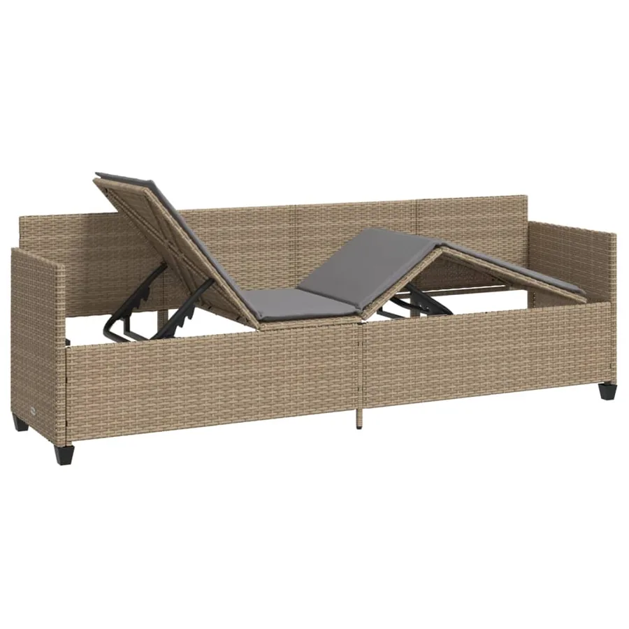 Chaise longue avec coussins beige résine tressée - 4