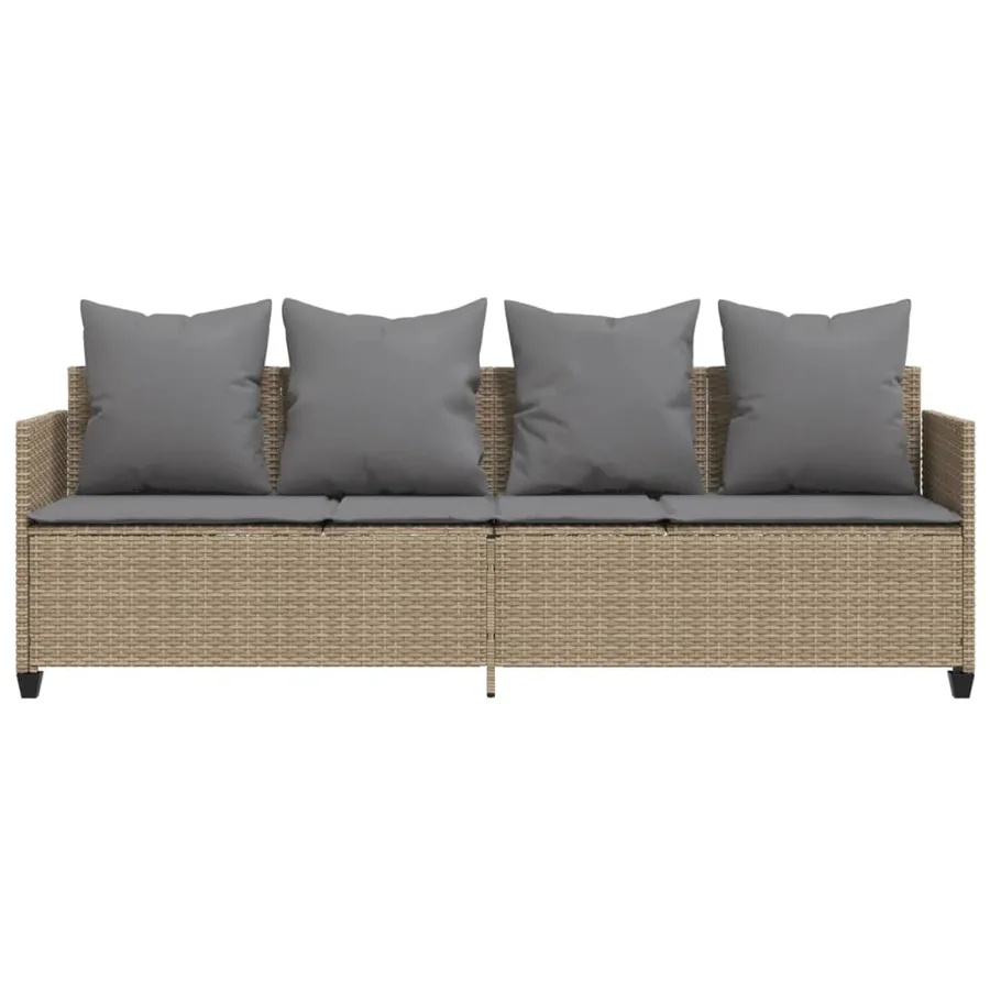 Chaise longue avec coussins beige résine tressée - 5