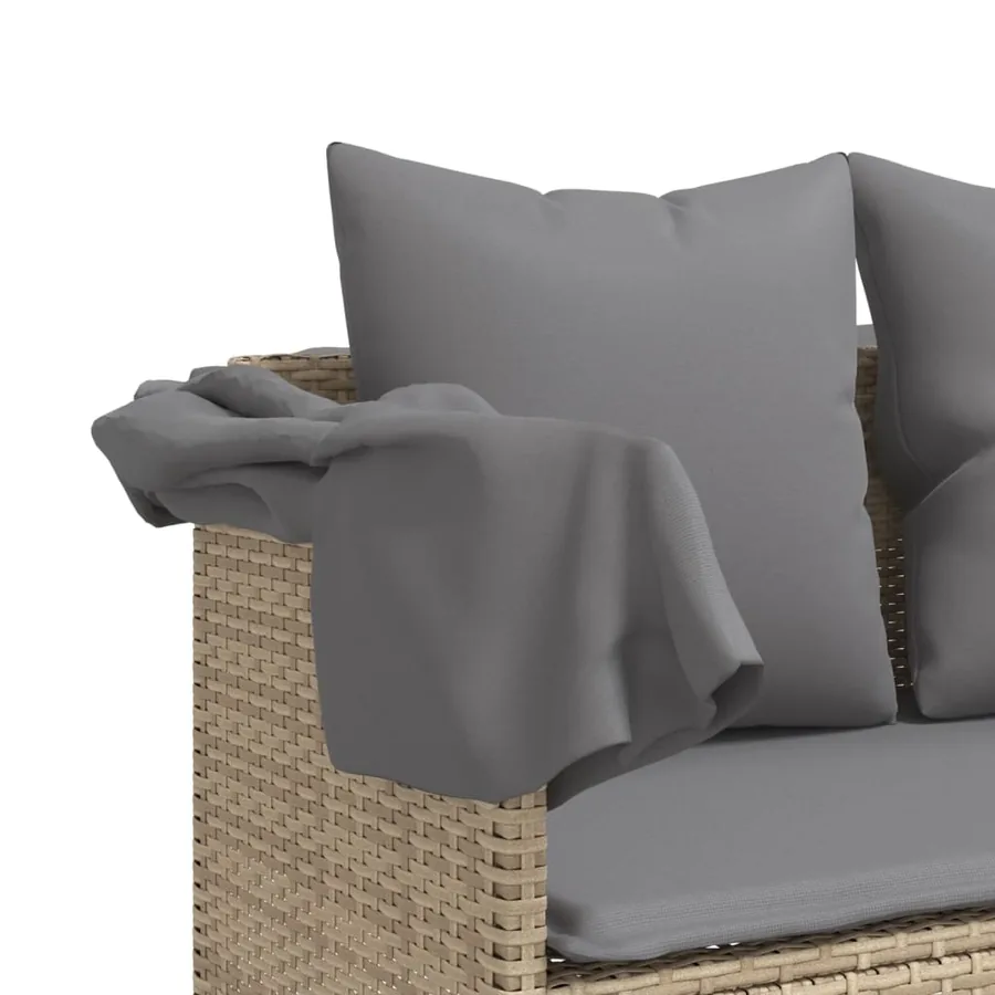 Chaise longue avec coussins beige résine tressée - 8