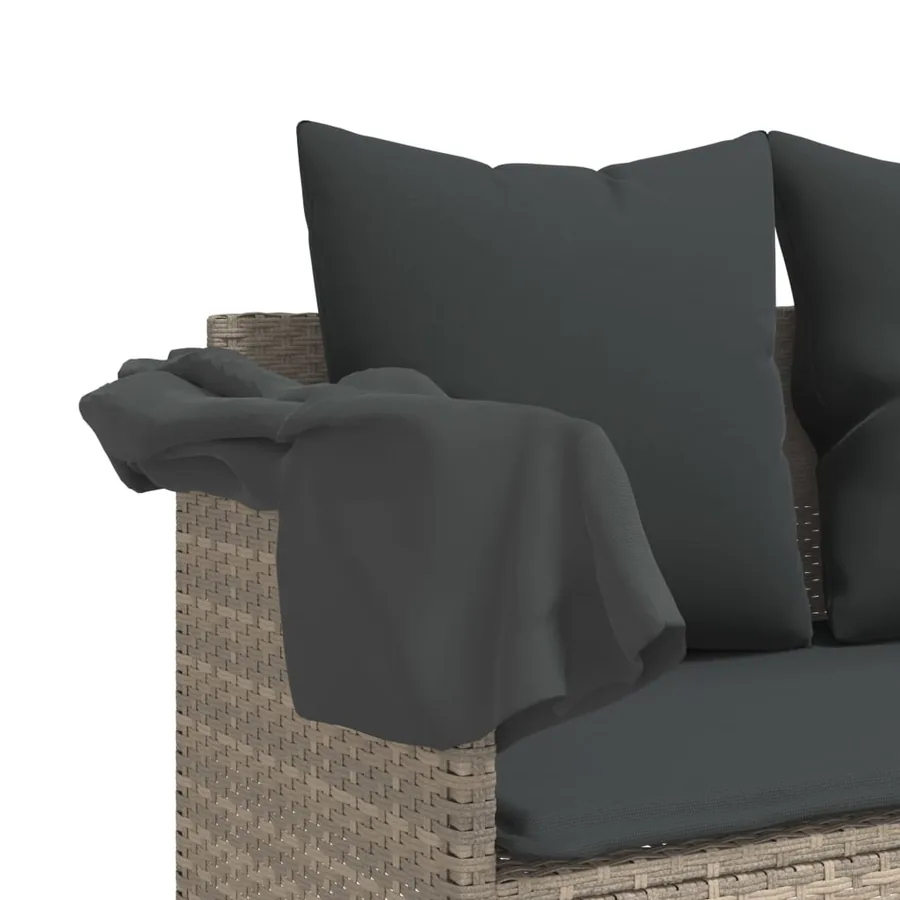 Chaise longue avec auvent et coussins gris clair résine tressée - 10