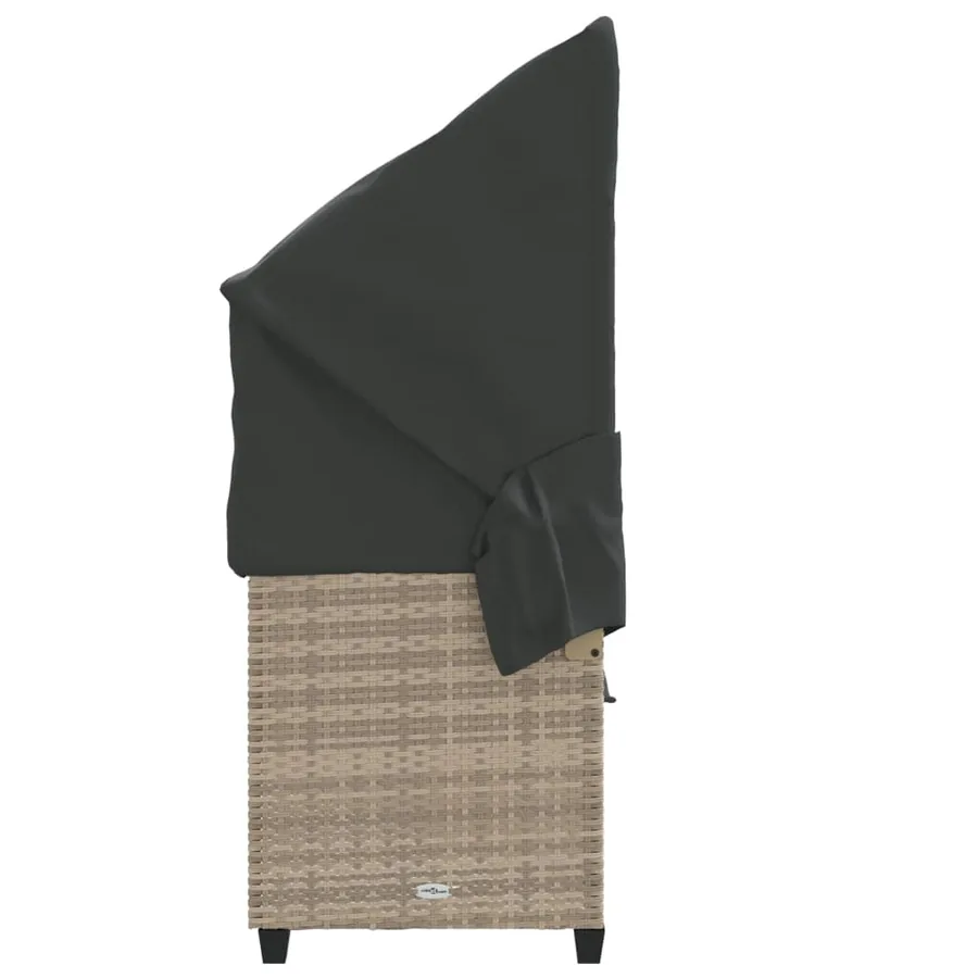 Chaise longue avec auvent et coussins gris clair résine tressée - 7