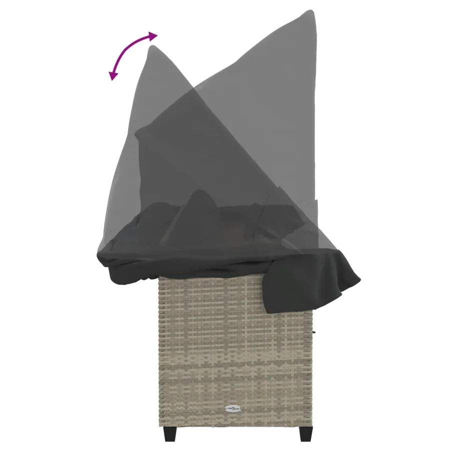 Chaise longue avec auvent et coussins gris clair résine tressée - 9