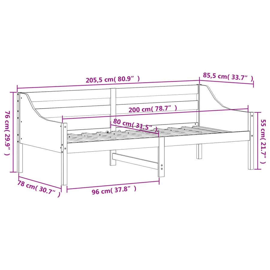 Lit de jour sans matelas blanc 80x200 cm bois de pin massif - 9