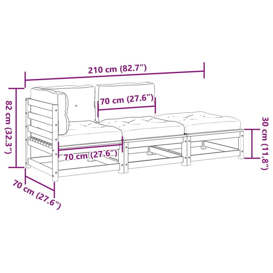 Salon de jardin 3 pcs et coussins bois massif sapin de douglas - 12