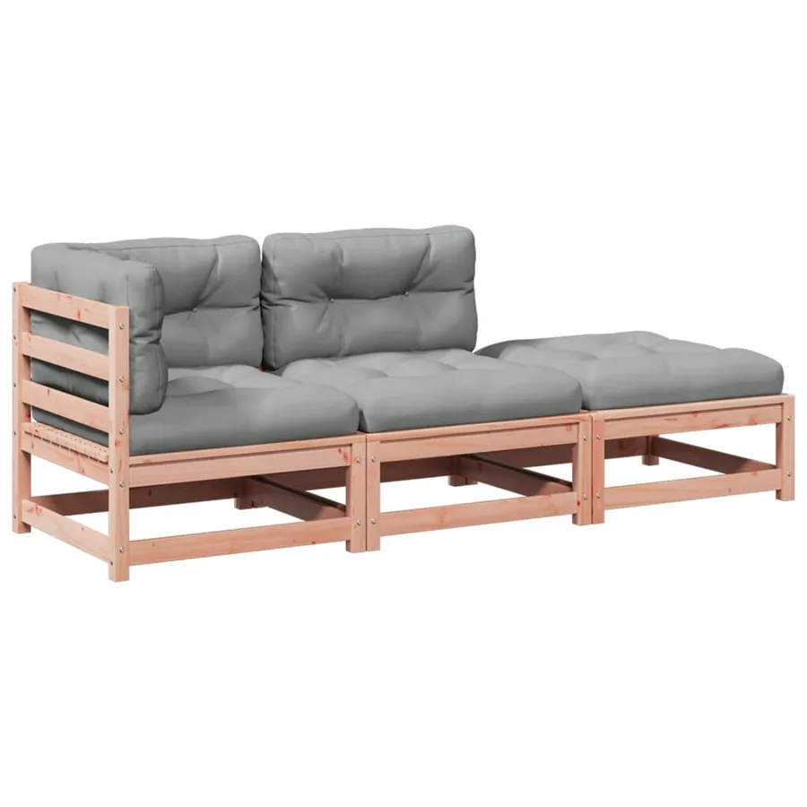 Salon de jardin 3 pcs et coussins bois massif sapin de douglas - 2