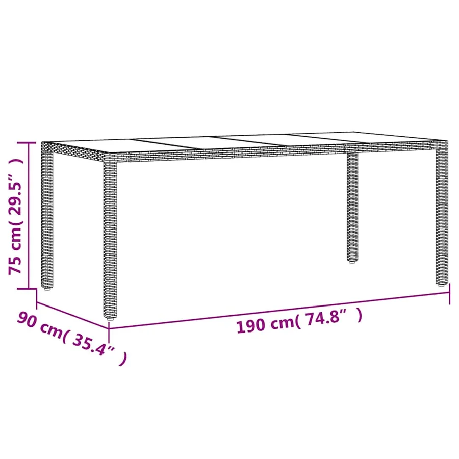 Table de jardin avec dessus en verre marron résine tressée - 11