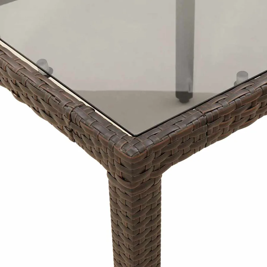 Table de jardin avec dessus en verre marron résine tressée - 8