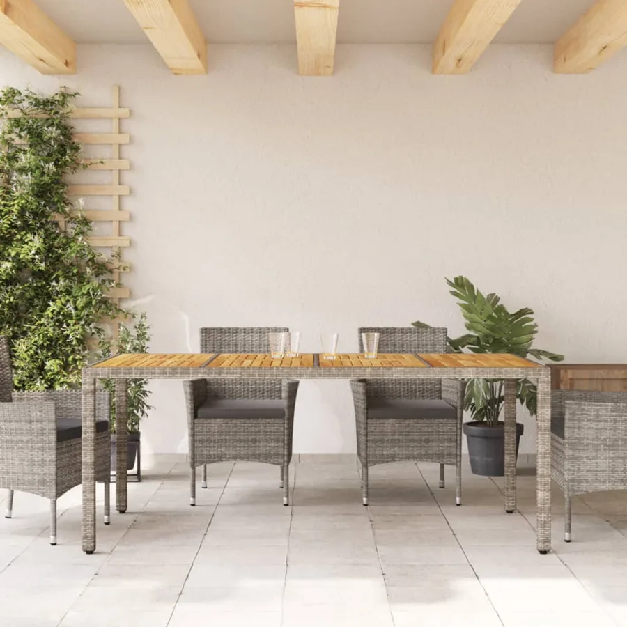 Table de jardin et dessus en bois d'acacia gris résine tressée - 3
