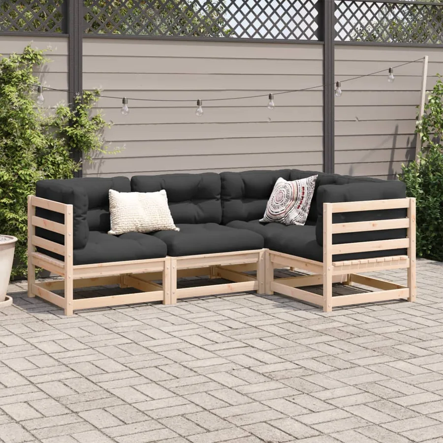 Salon de jardin 4 pcs avec coussins bois de pin massif - 3