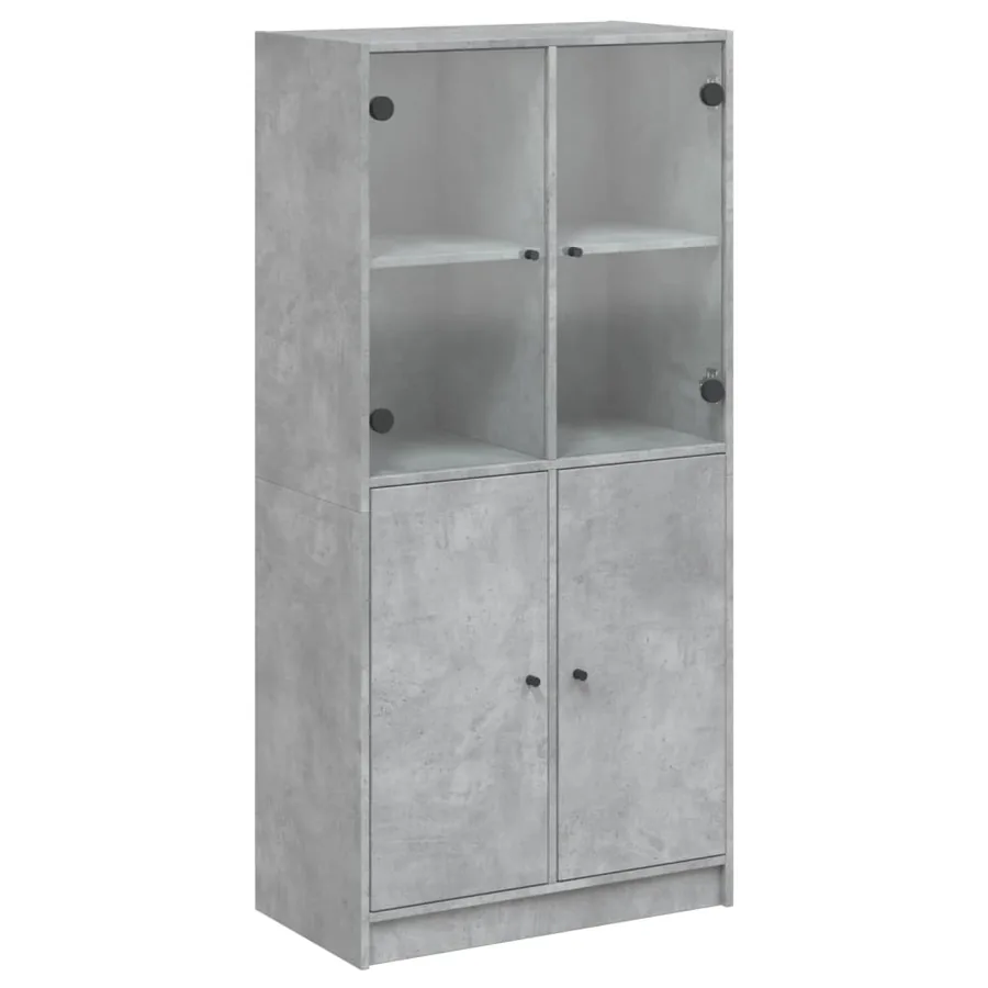 Buffet haut avec portes gris béton 68x37x142 cm bois ingénierie - 2