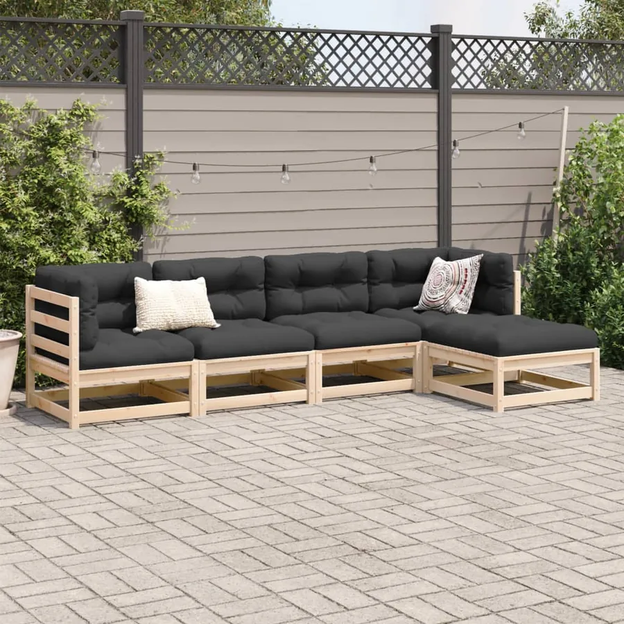 Salon de jardin 5 pcs avec coussins bois de pin massif - 3