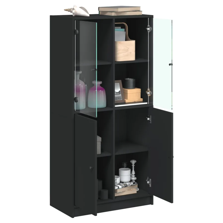 Buffet haut avec portes noir 68x37x142 cm bois d'ingénierie - 4