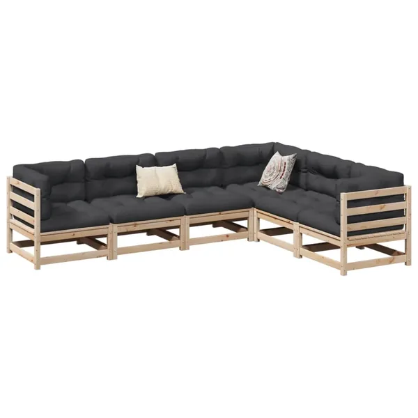 Salon de jardin 6 pcs bois de pin massif