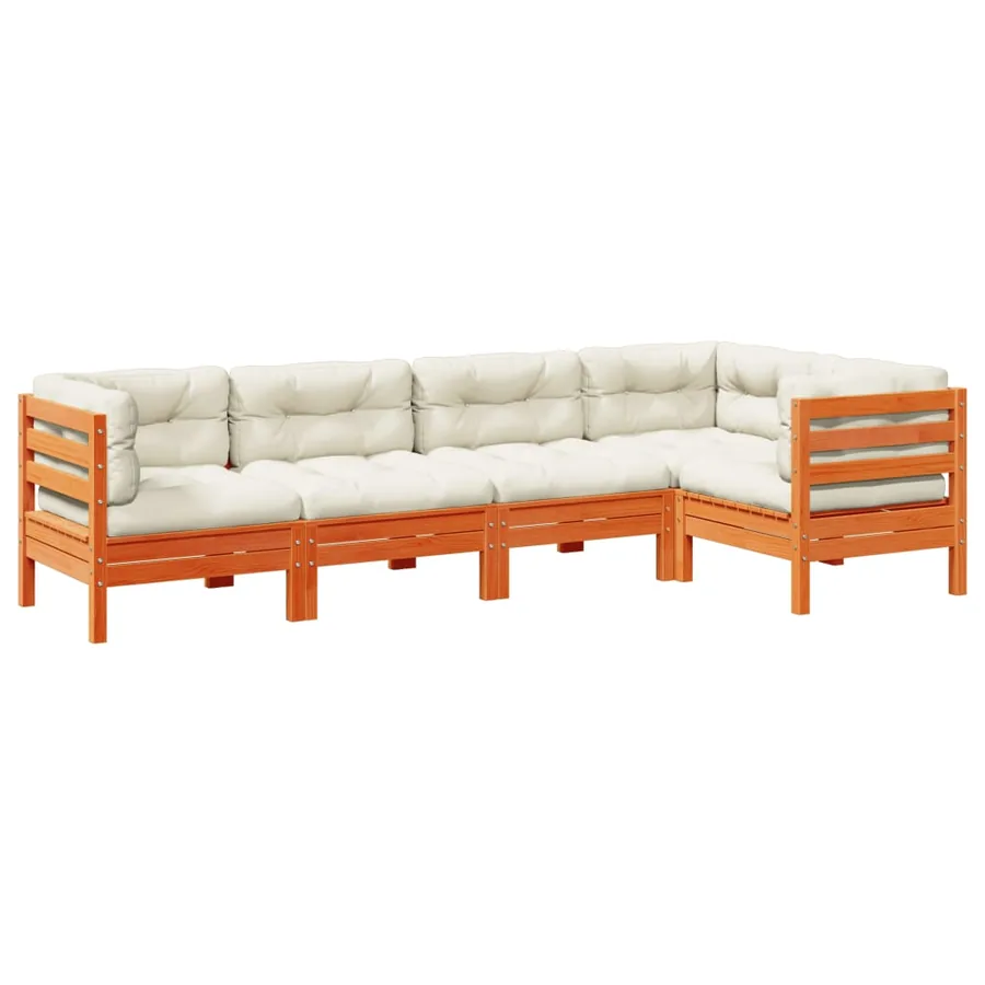 Salon de jardin 5 pcs avec coussins cire marron bois pin massif - 2