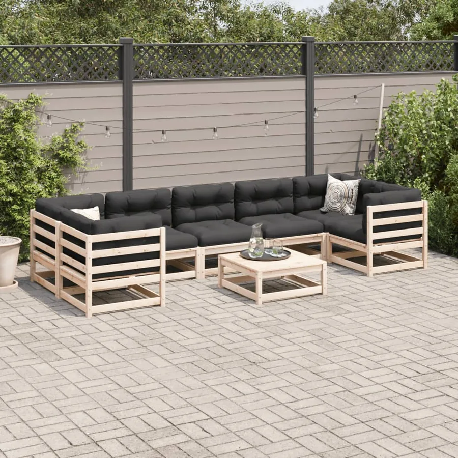 Salon de jardin 8 pcs avec coussins bois de pin massif - 3