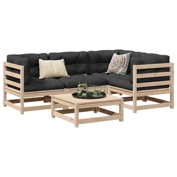 Salon de jardin 5 pcs bois de pin massif