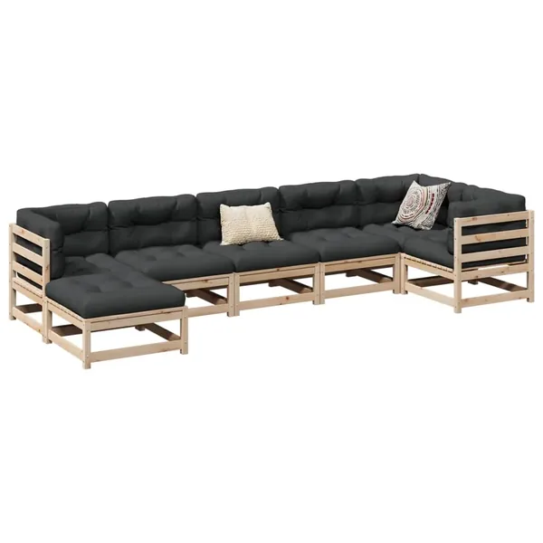 Salon de jardin 7 pcs bois de pin massif