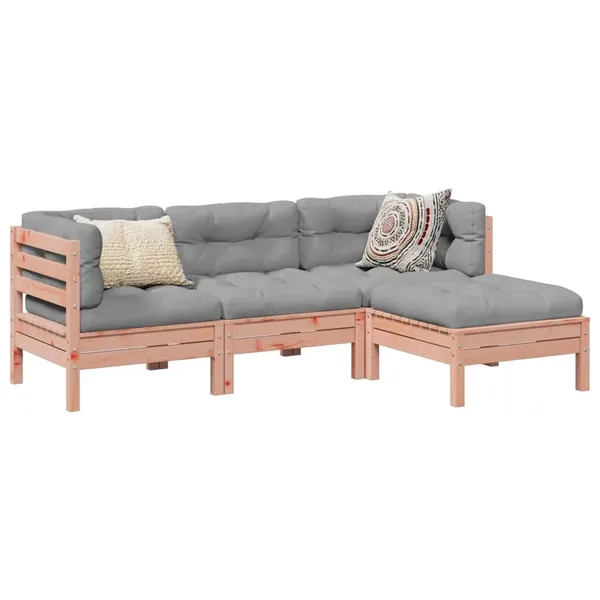 Salon de jardin 4 pcs et coussins bois massif sapin de douglas