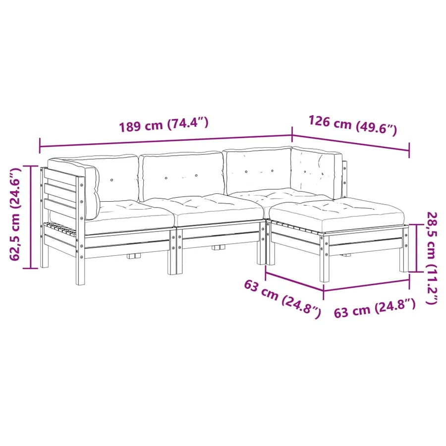 Salon de jardin 4 pcs et coussins bois massif sapin de douglas - 12