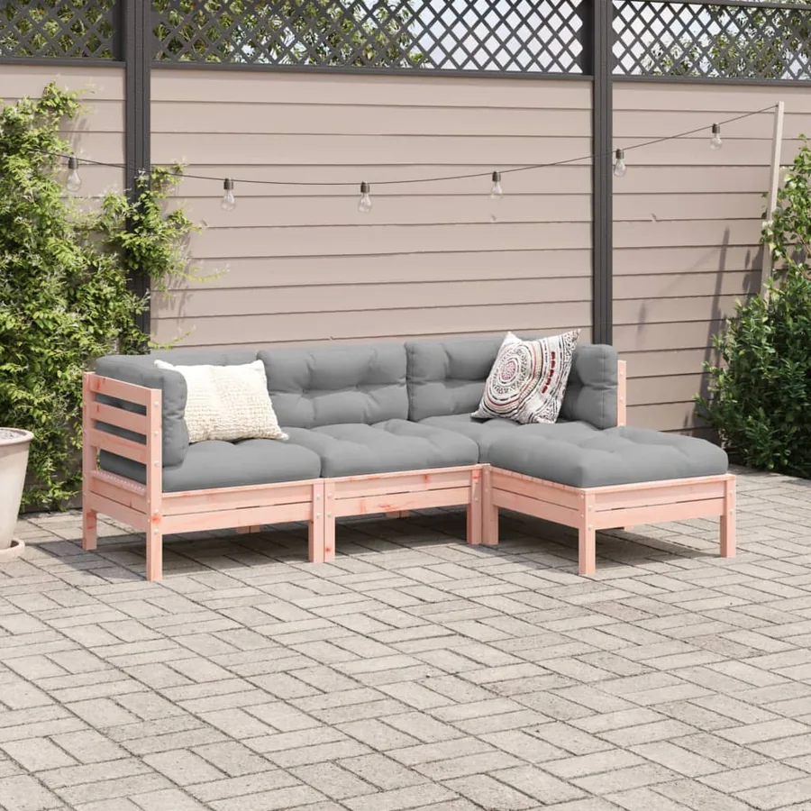 Salon de jardin 4 pcs et coussins bois massif sapin de douglas - 3