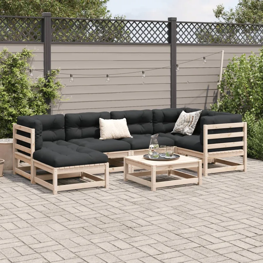 Salon de jardin 7 pcs avec coussins bois de pin massif - 3