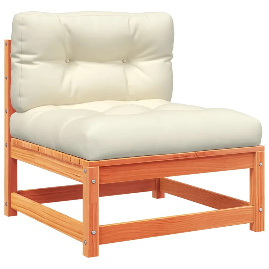 Salon de jardin 9 pcs avec coussins marron cire bois pin massif - 5