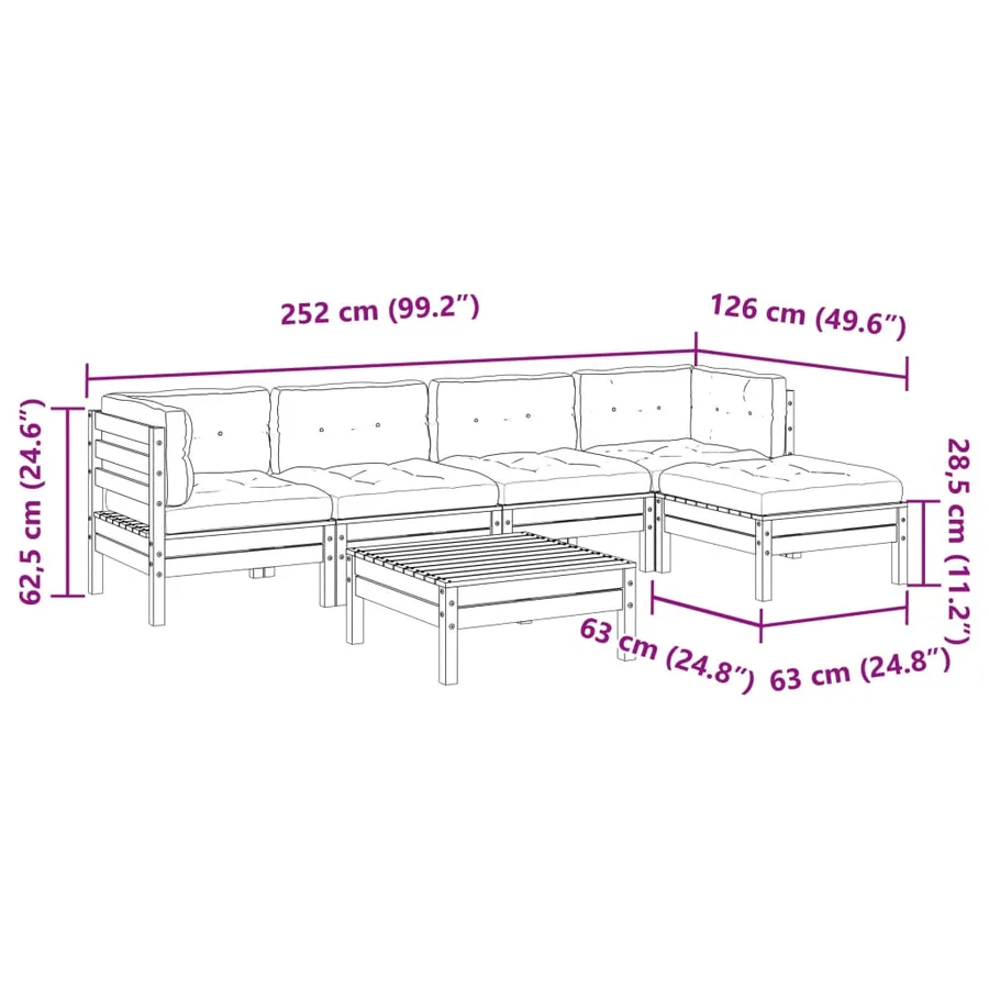 Salon de jardin 6 pcs et coussins bois massif sapin de douglas - 14