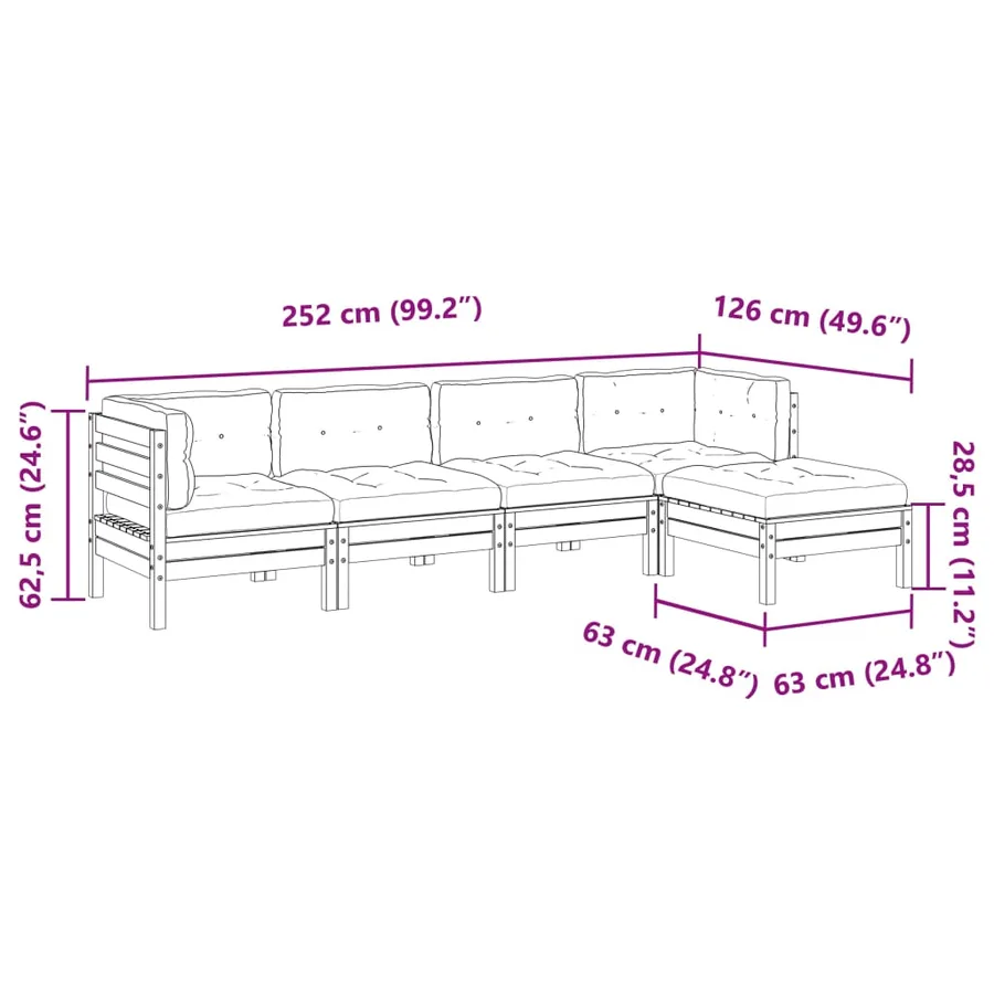 Salon de jardin 5 pcs et coussins bois massif sapin de douglas - 12