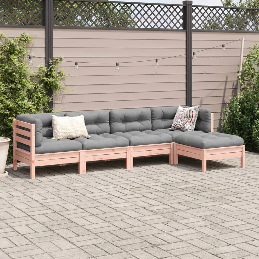 Salon de jardin 5 pcs et coussins bois massif sapin de douglas - 3