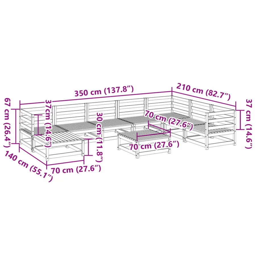 Salon de jardin 9 pcs bois massif sapin de douglas - 11