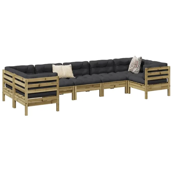 Salon de jardin 7 pcs avec coussins bois de pin imprégné