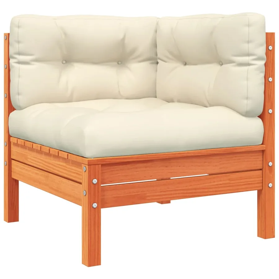 Salon de jardin 7 pcs avec coussins cire marron bois pin massif - 4