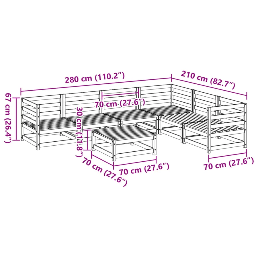 Salon de jardin 7 pcs bois massif sapin de douglas - 11