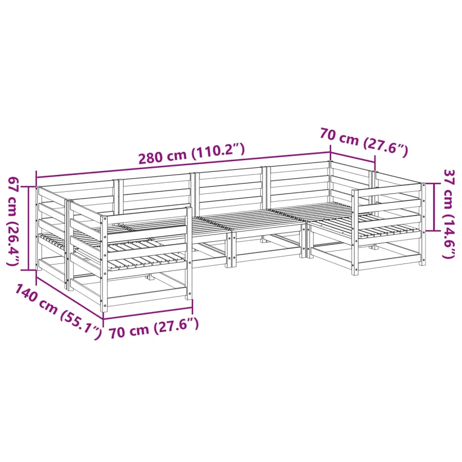 Salon de jardin 6 pcs bois massif sapin de douglas - 9