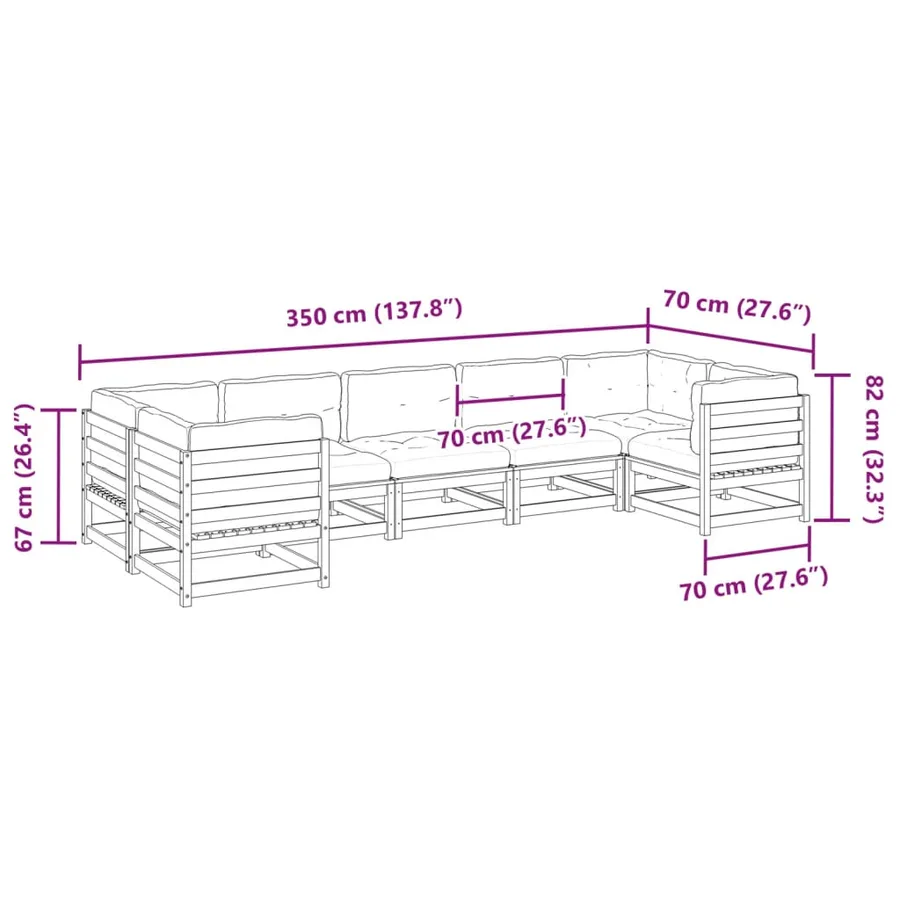 Salon de jardin 7 pcs avec coussins bois de pin massif - 10