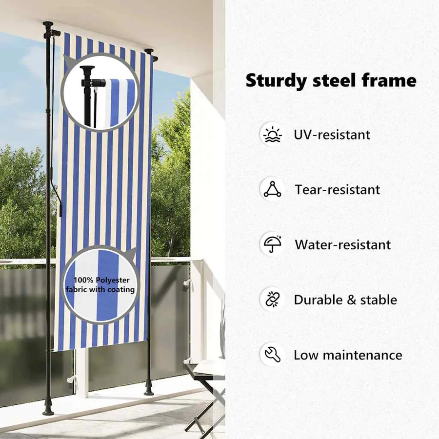 Store roulant d'extérieur bleu et blanc 100x270 cm tissu acier - 10