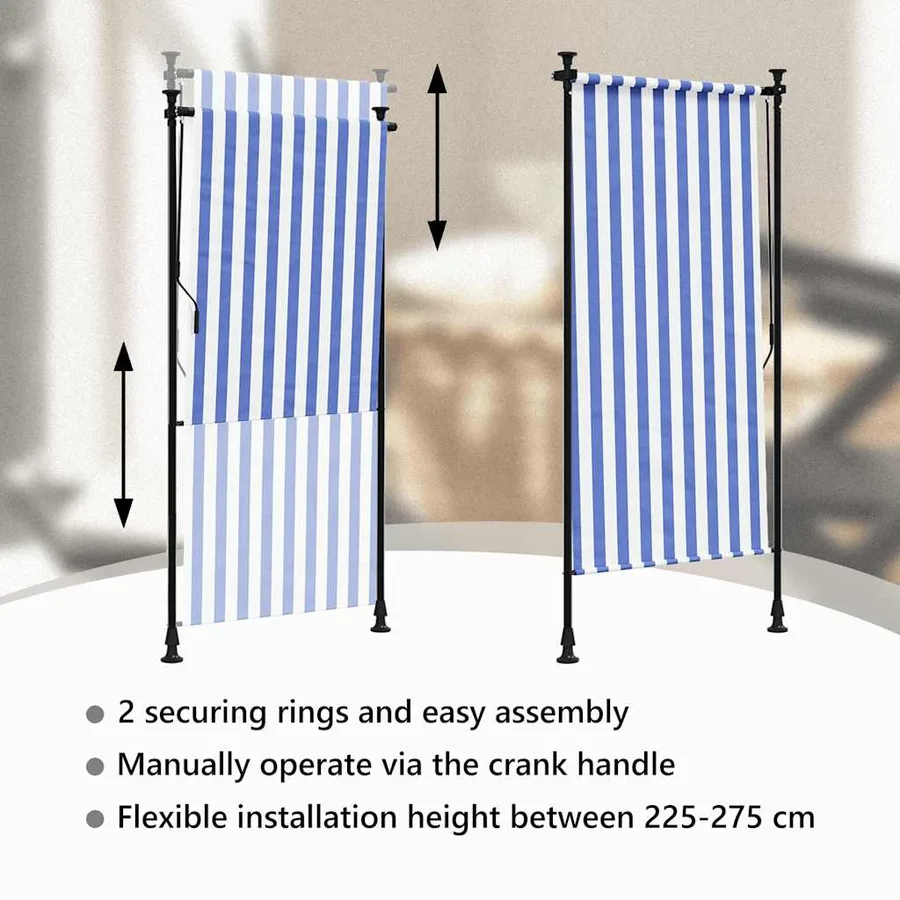 Store roulant d'extérieur bleu et blanc 100x270 cm tissu acier - 11