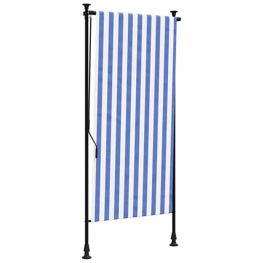 Store roulant d'extérieur bleu et blanc 100x270 cm tissu acier - 2