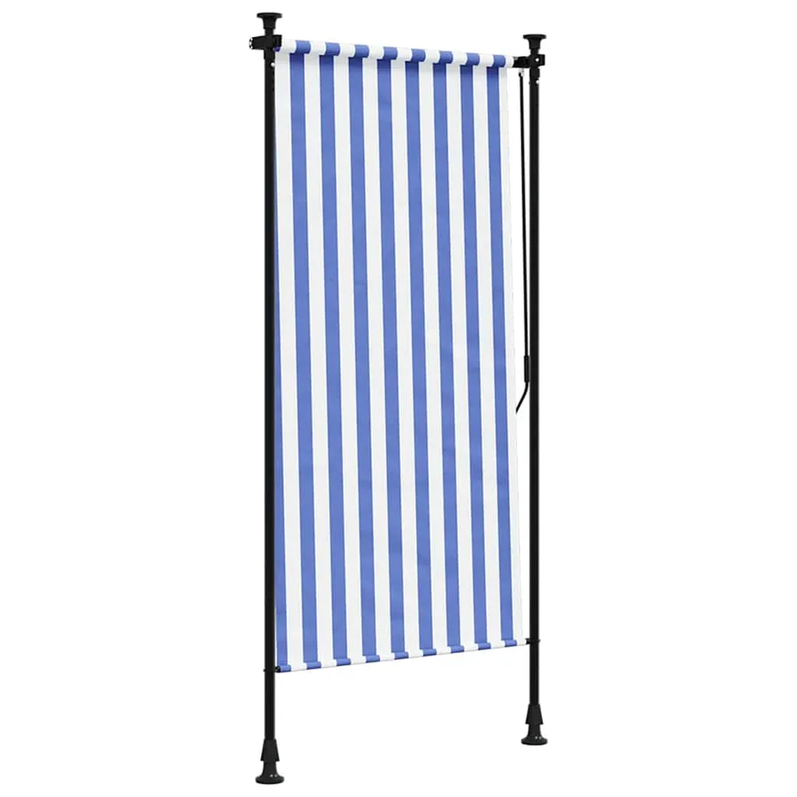 Store roulant d'extérieur bleu et blanc 100x270 cm tissu acier - 5