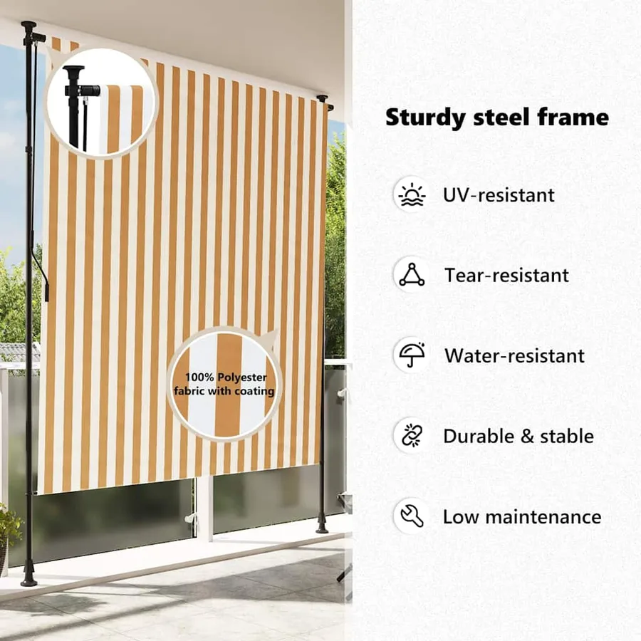 Store roulant d'extérieur orange et blanc 150x270cm tissu acier - 10