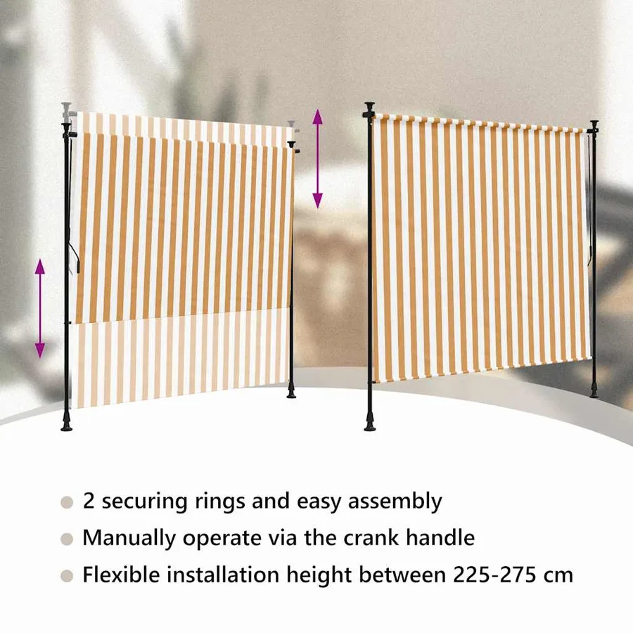 Store roulant d'extérieur orange et blanc 150x270cm tissu acier - 11