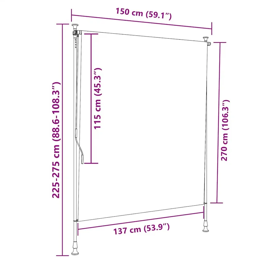 Store roulant d'extérieur orange et blanc 150x270cm tissu acier - 9