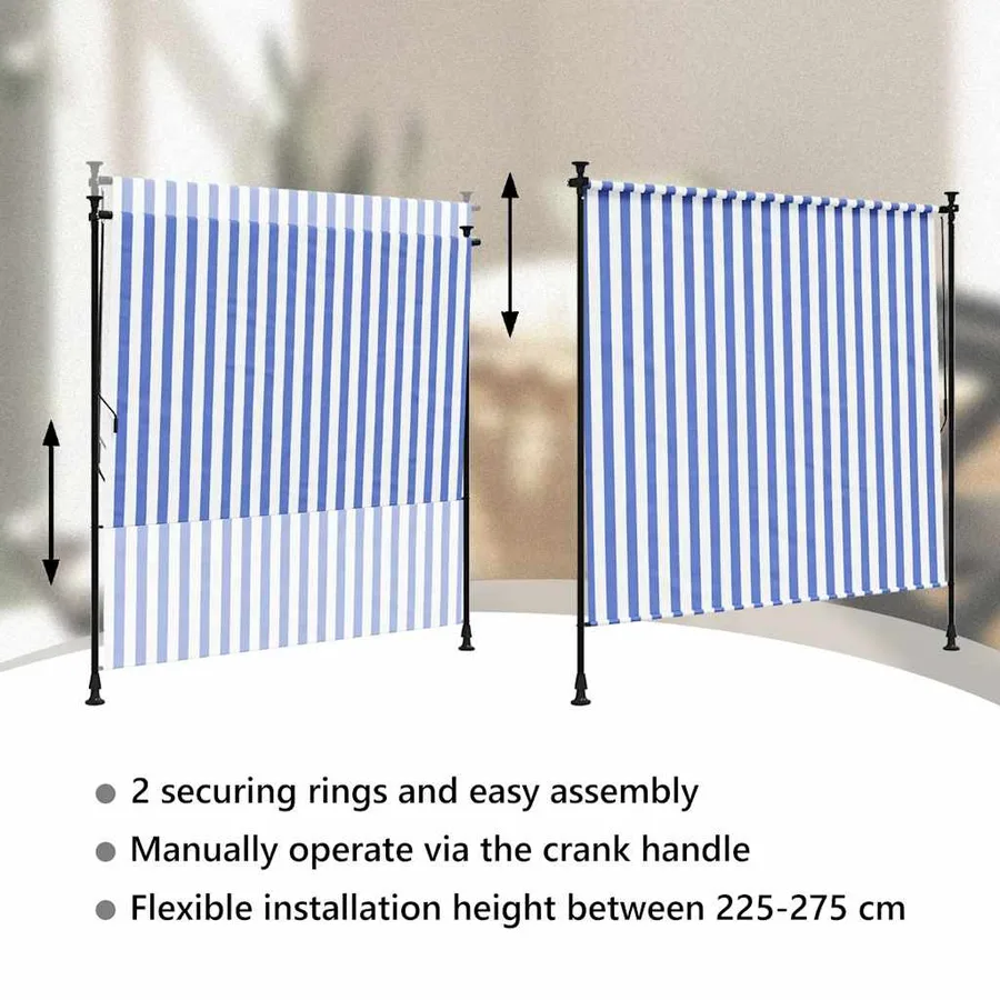 Store roulant d'extérieur bleu et blanc 150x270 cm tissu acier - 11