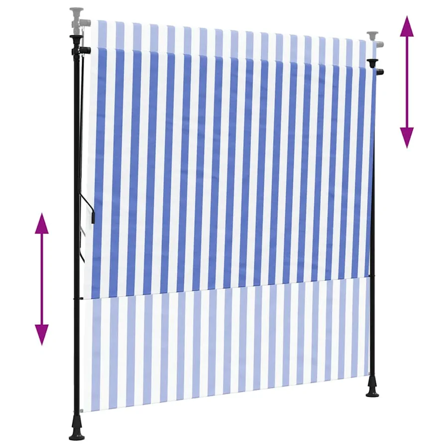 Store roulant d'extérieur bleu et blanc 150x270 cm tissu acier - 6