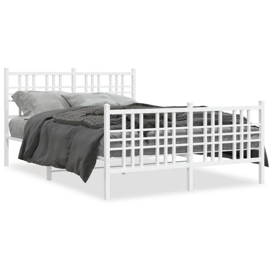 Cadre de lit métal sans matelas et pied de lit blanc 120x200 cm - 2