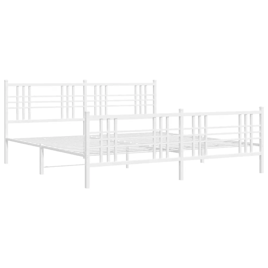 Cadre de lit métal sans matelas et pied de lit blanc 183x213 cm - 3