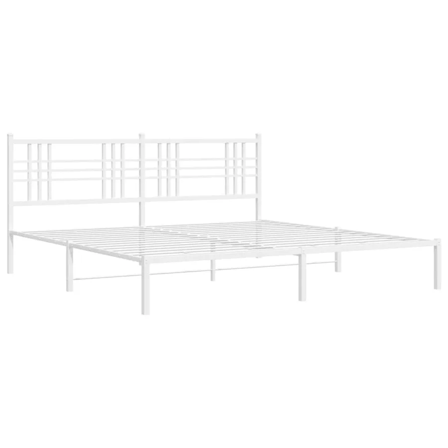 Cadre de lit métal sans matelas et tête de lit blanc 200x200 cm - 3