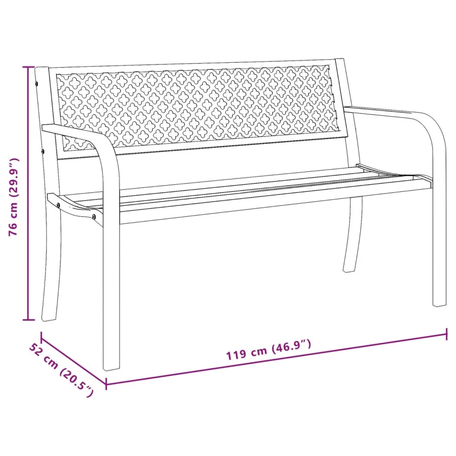 Banc de jardin 119 cm noir acier - 8