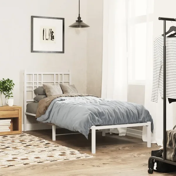 Cadre de lit métal sans matelas avec tête de lit blanc 75x190cm